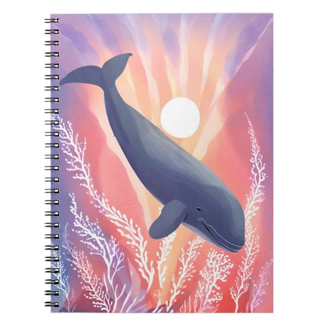 Caderno Espiral Blue Whale | Ocean Hues Watercolor Animal (Frente)