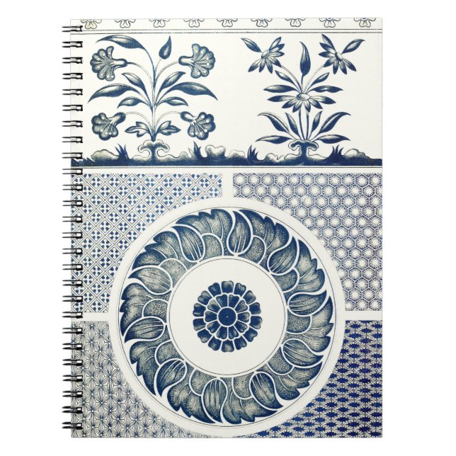 Caderno Espiral Blue White Floral Chinês redondo (Frente)