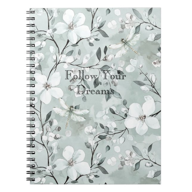 Caderno Espiral Blue White Floral Dragonflies (Frente)