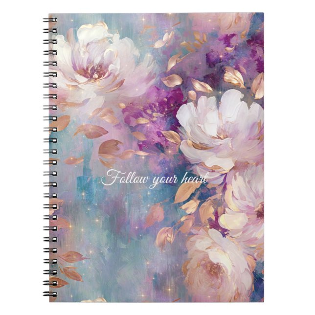 Caderno Espiral Blue White Gold Purple Floral   (Frente)