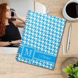 Caderno Espiral Blue White Houndstooth | Monograma Moderno