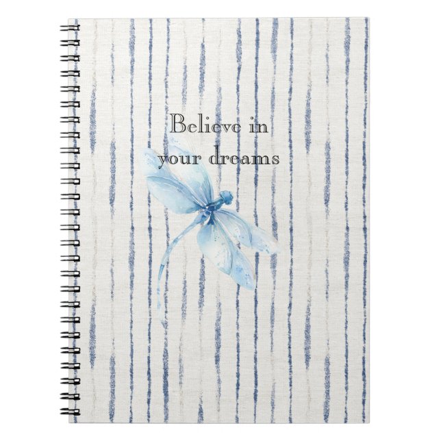 Caderno Espiral Blue White Stripes Dragonfly Believe (Frente)