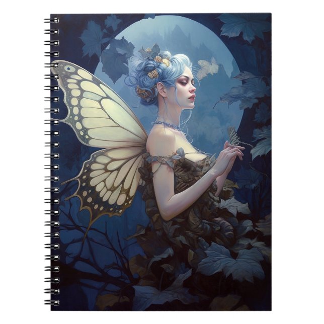 Caderno Espiral Blue Woodland Fairy Fantasy Art (Frente)