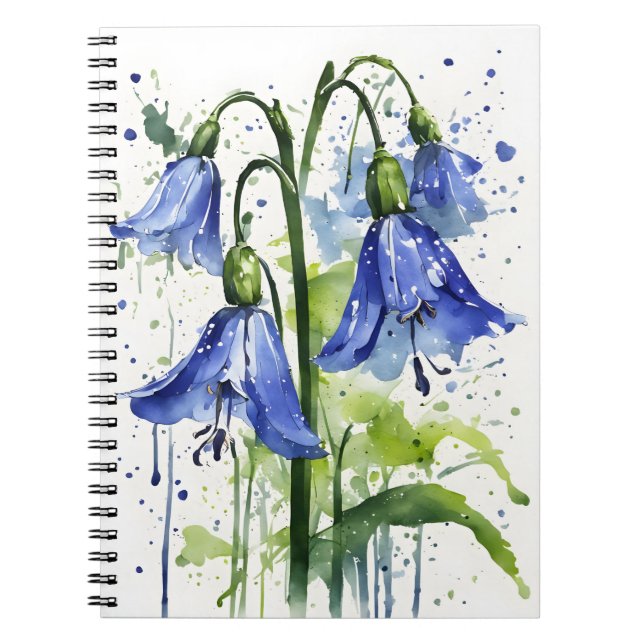 Caderno Espiral Bluebell - Watercolor flowers (Frente)