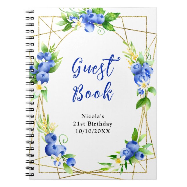 Caderno Espiral Blueberries and Foliage Birthday Guest Book (Frente)