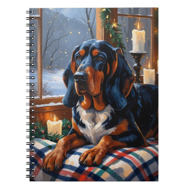 Caderno Espiral Bluetick Coonhound Com Luzes de Natal Feriado (Frente)