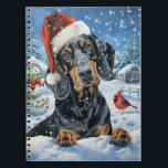 Caderno Espiral Bluetick Coonhound Winter Wonderland Christmas<br><div class="desc">Este design festivo captura o espírito alegre da época de férias, apresentando um adorável filhote vestindo um chapéu de Papai Noel. O cachorro está aninhado numa terra maravilhosa de inverno, completo com um boneco de neve, uma árvore de Natal decorada, e presentes lindamente envoltos. Os flocos de neve caem suavemente,...</div>