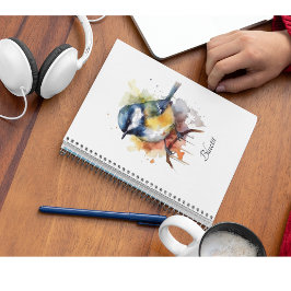 Caderno Espiral Bluetit bonito em uma ramificação, personalizado