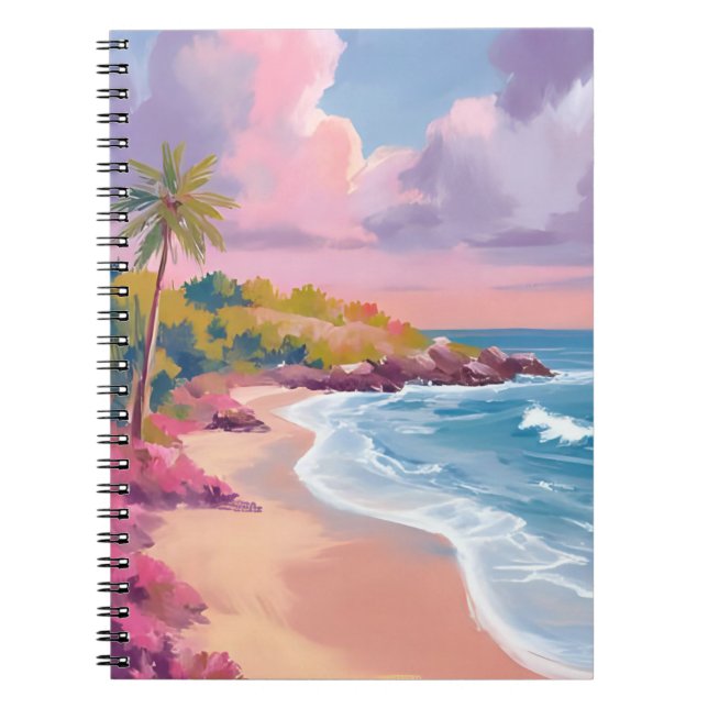Caderno Espiral Blush Beach | Pink Ocean Painting (Frente)