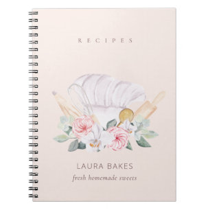 Caderno Espiral Blush Chef Hat Cookbook Cilindro Floral Whisk Rece