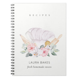 Caderno Espiral Blush Chef Hat Cookbook Cilindro Floral Whisk Rece