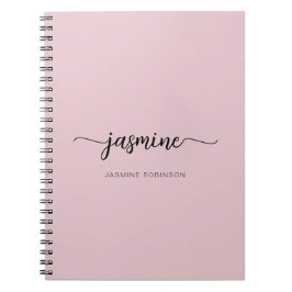 Caderno Espiral Blush Cor-de-rosa Moderno Monograma Nome Noteb