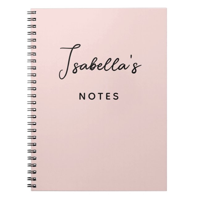 Caderno Espiral Blush de Script de Assinatura Manuscrito Moderno (Frente)