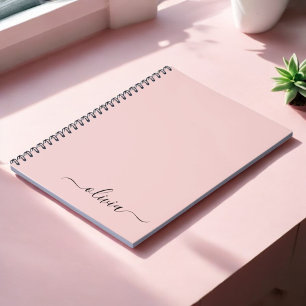Caderno Espiral Blush Dusty Pink Modern Script Girly Monograma Nom