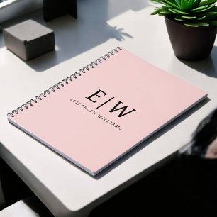 Caderno Espiral Blush Dusty Pink Modern Script Girly Monograma Nom