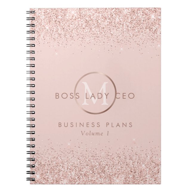 Caderno Espiral Blush Glitter Boss Lady CEO Monograma (Frente)
