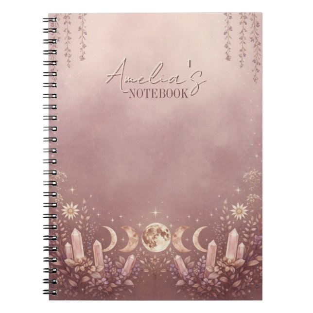 Caderno Espiral Blush Pink Celestial Moon Phase Notebook Journal (Frente)