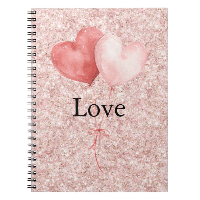 Caderno Espiral Blush Pink Heart Balloons Glitter   (Frente)