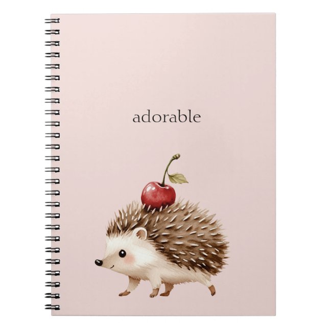 Caderno Espiral Blush Pink Red Cherry Adorable Hedgehog (Frente)