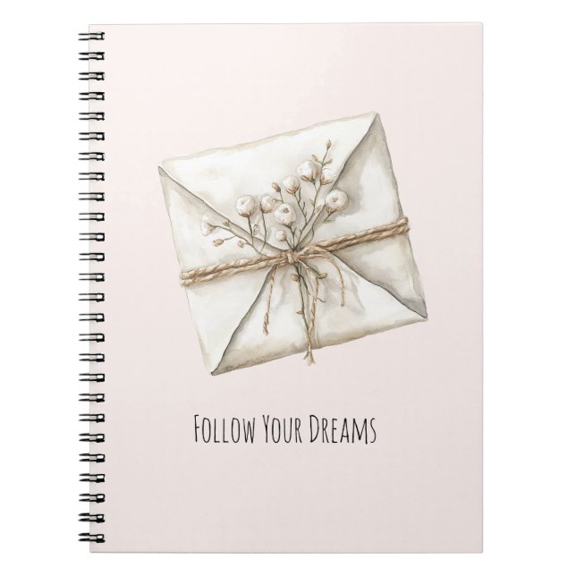 Caderno Espiral Blush Pink Romantic Flowers Envelope Dreams (Frente)