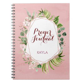 Caderno Espiral Blush Pink Rose Gold Floral Name Prayer Journal