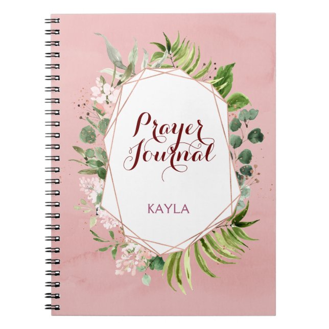 Caderno Espiral Blush Pink Rose Gold Floral Name Prayer Journal (Frente)