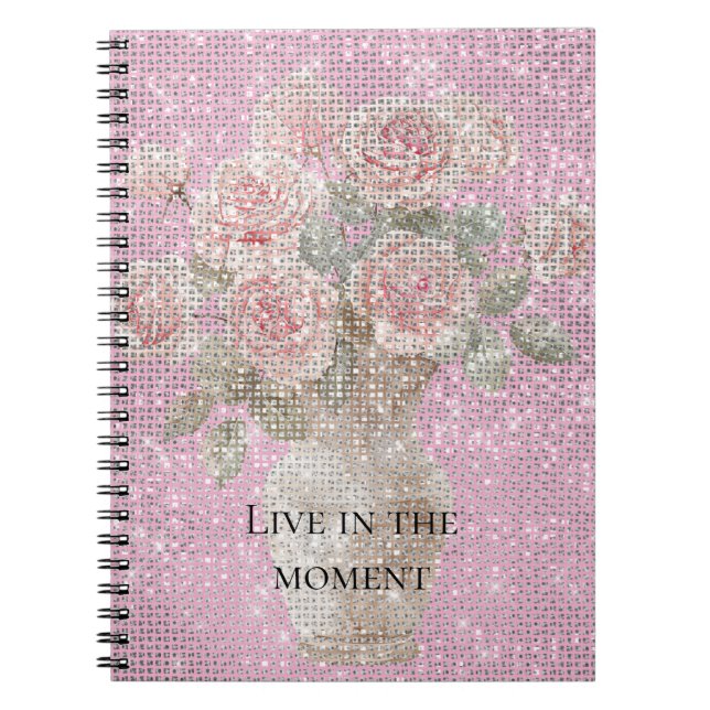 Caderno Espiral Blush Pink Roses Floral Sparkle  (Frente)
