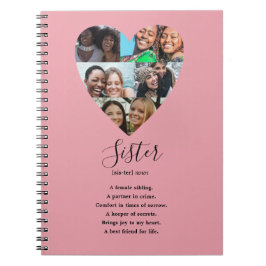 Caderno Espiral Blush Rosa 5 Foto Coração Definição de Irmã