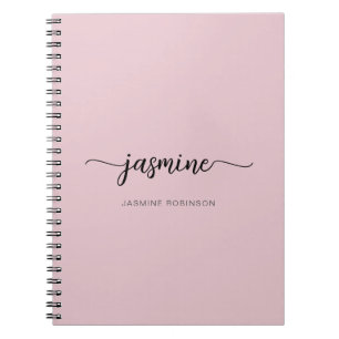 Caderno Espiral Blush Rosa Moderno Nome Monograma Noteb Feminino
