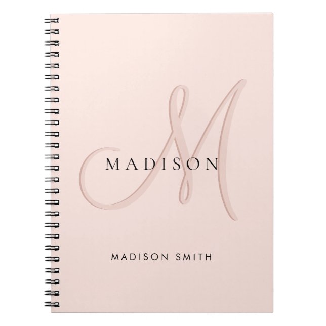 Caderno Espiral Blush Rosado Monograma Script Elegante (Frente)
