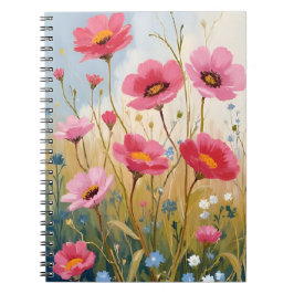Caderno Espiral Blushing Blooms | Pink Flower Meadow Floral