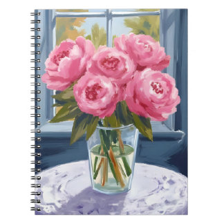 Caderno Espiral Blushing Peony Bouquet | Pink Flower Painting