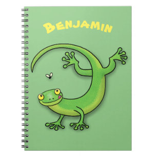Caderno Espiral Boas saudações da lagartixa verde e feliz com dese