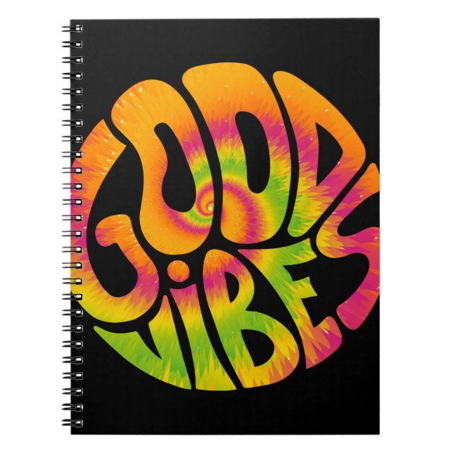 Caderno Espiral Boas vibrações citando. Tie dye psicedelic surreal (Frente)