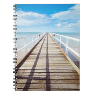 Caderno Espiral Boca de madeira, pier, oceano e praia, céu azul