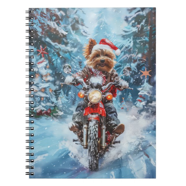 Caderno Espiral Boewer Terrier Dog Dirigindo Motocicleta Natal (Frente)