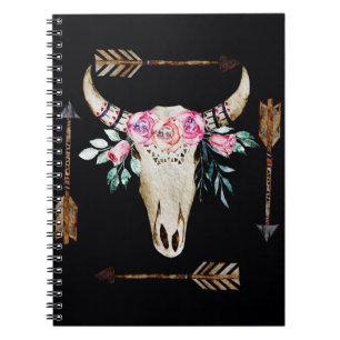 Caderno Espiral Bohemian Deer Skull Watercolor Art