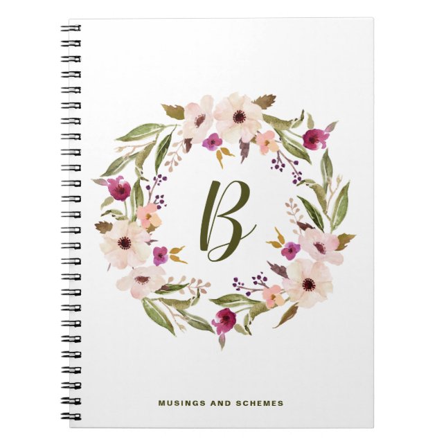 Caderno Espiral Bohemian Floral Wreath Monograma (Frente)