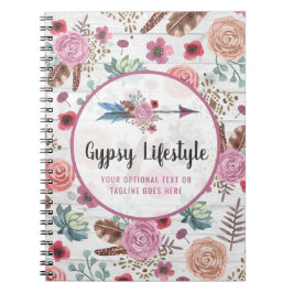 Caderno Espiral Bohemian rústico chique da aguarela da seta da