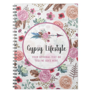 Caderno Espiral Bohemian rústico chique da aguarela da seta da