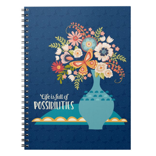 Caderno Espiral Boho Azul Floral Inspirador (Frente)