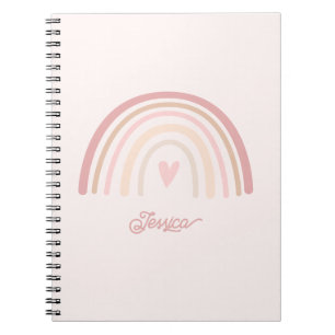 Caderno Espiral Boho Beige Blush Rainbow