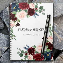 Caderno Espiral Boho Bloom | Borgonha Vermelha e Marinho Azul Pers