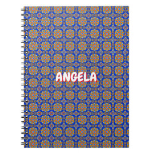 CADERNO ESPIRAL BOHO BLUE ORANGE GEO DESIGN