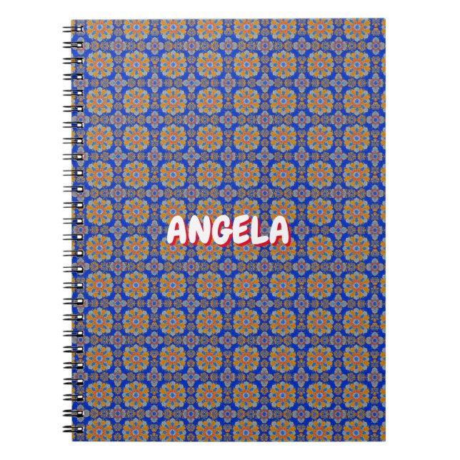 CADERNO ESPIRAL BOHO BLUE ORANGE GEO DESIGN (Frente)