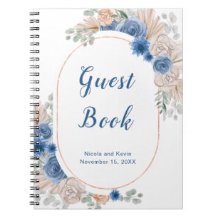 Caderno Espiral Boho Blue Pampas Grass Guest Book