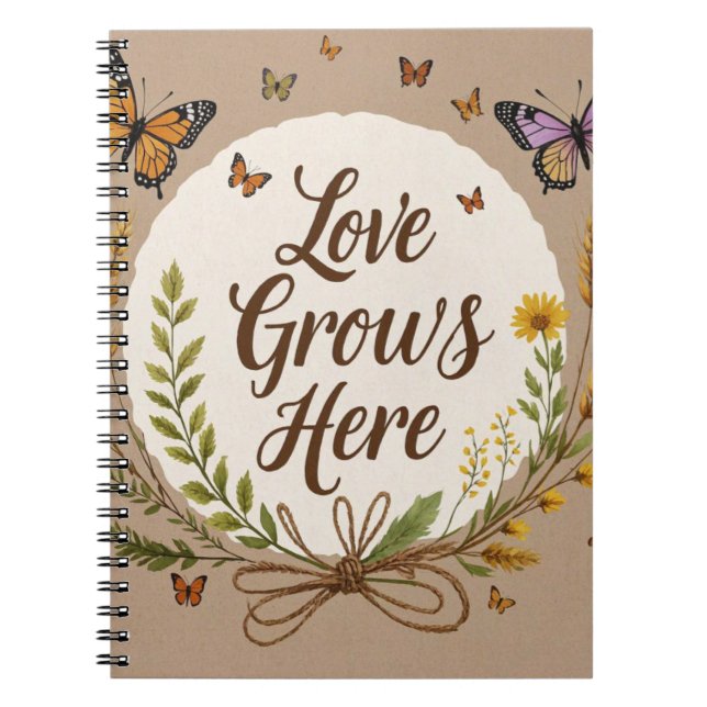 Caderno Espiral Boho Bohemian Flores, borboletas, trigo (Frente)