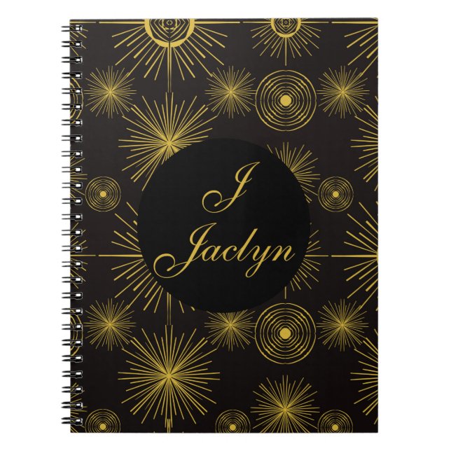Caderno Espiral Boho Celestial Sun Stars Black Personalizado (Frente)