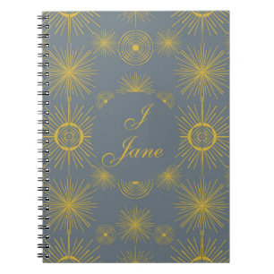 Caderno Espiral Boho Celestial Sun Stars Personalizada Vintage