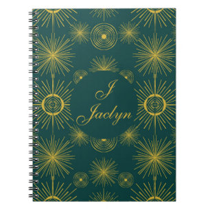 Caderno Espiral Boho Celestial Sun Stars Teal Green